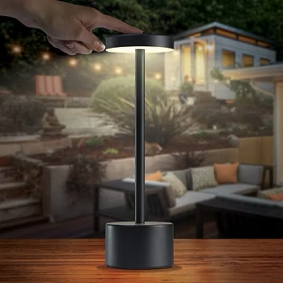 MERKURY INNOVATIONS 10.5"  Flat Top Outdoor Touch Metal Table Lamp in Black - Picture 2 of 5